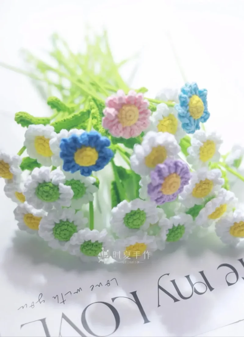 Crocheted flower bouquet, pastel colors.
