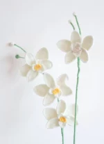 White crocheted orchid flowers.