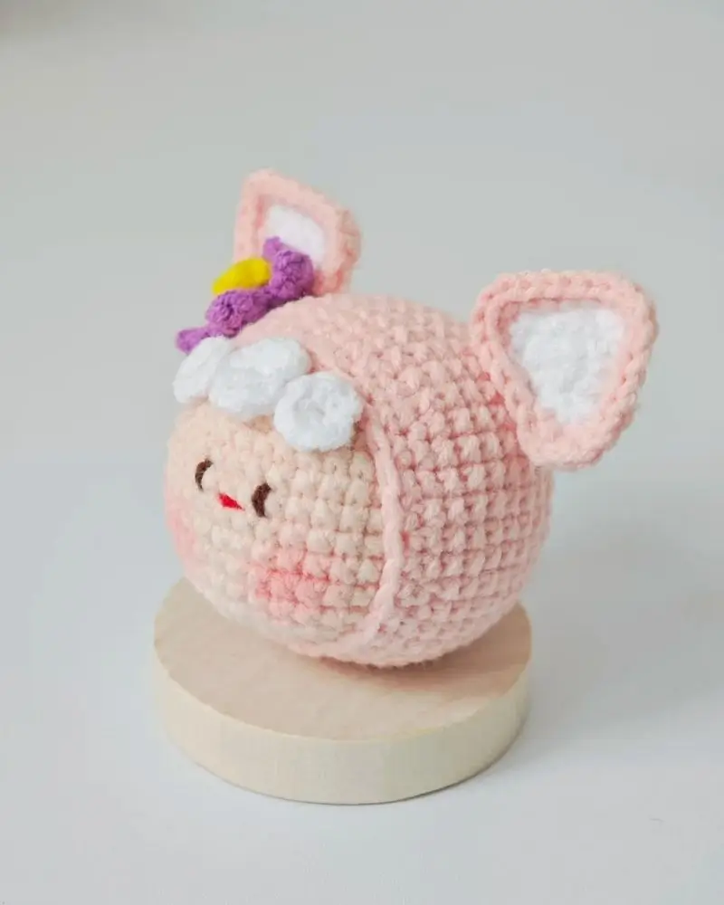 Pink crocheted animal,  cute,  small,  toy.