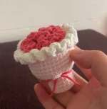Crocheted flower bouquet, pink and red.