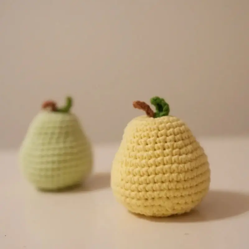 Crocheted pear, yellow and light green.  Handmade fruit.