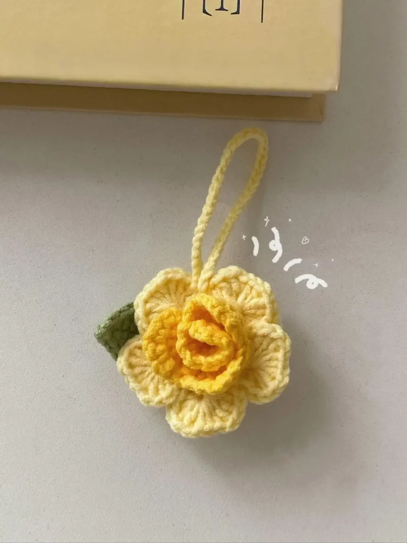 Crocheted yellow flower keychain.  Spring flower.