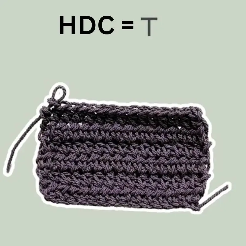 Crocheted dark gray fabric, HDC stitch.