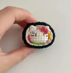 Crocheted hello kitty sushi.