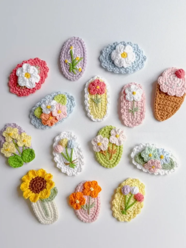 Colorful crocheted flower hair clips.