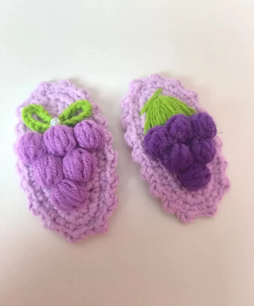 Crocheted grape hair clips, purple ombre.