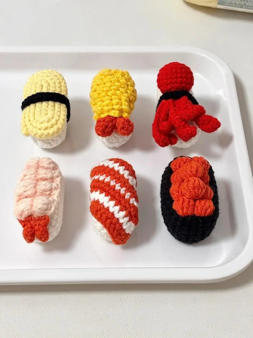 Crochet sushi assortment.  Different types.