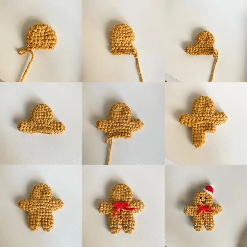 Crochet gingerbread man tutorial,  step-by-step.