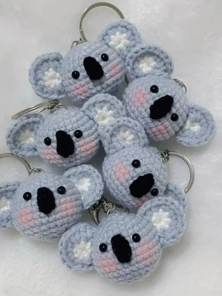 Light blue crochet koala keychains.