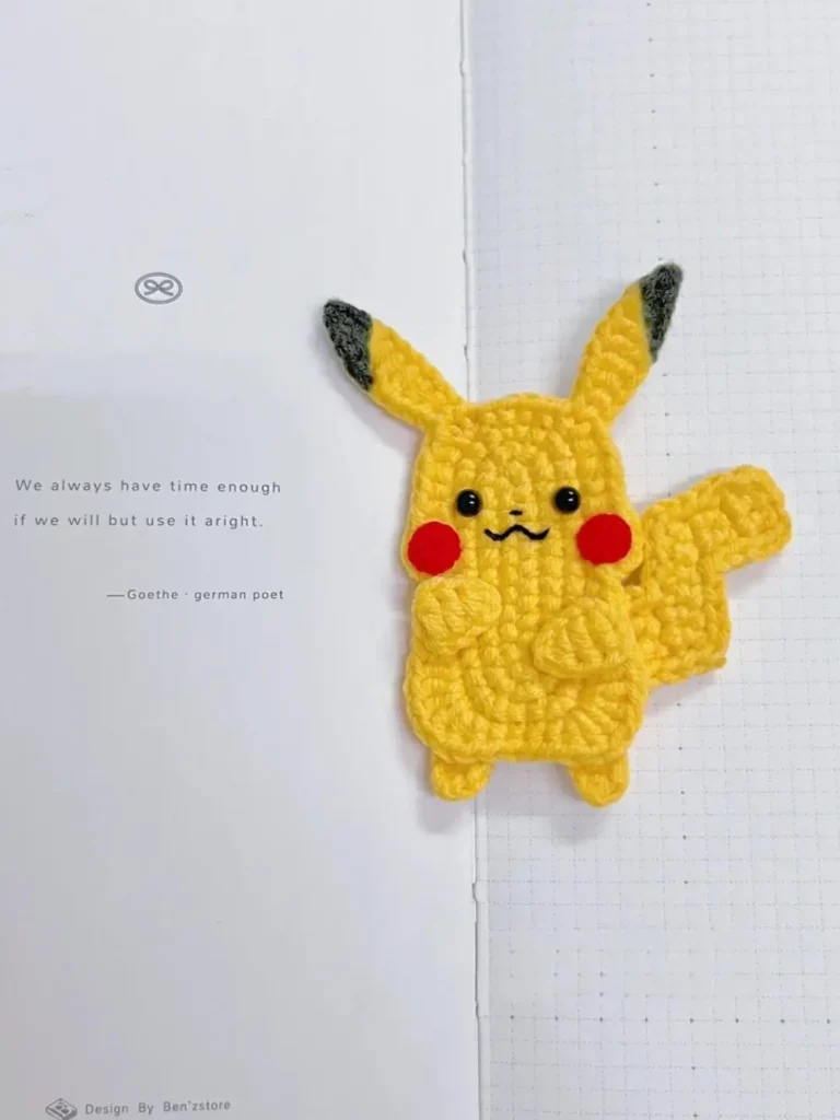 Crocheted Pikachu, yellow, quote.